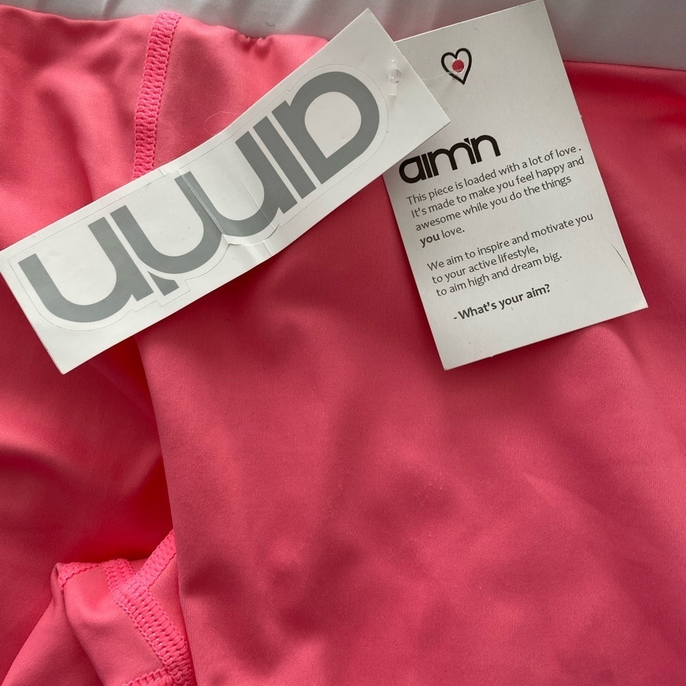 NWT aim’n Sportswear Signature Pink Stripe Tights Size Medium, Pink/White - Picture 7 of 11